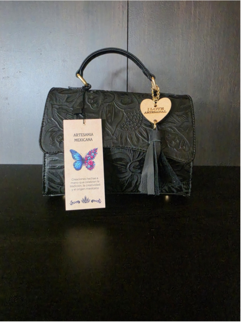 Black Sunflower Embossed Tooled Artisan Leather Crossbody Bag Purse Bolsa Piel - Picture 4 of 16